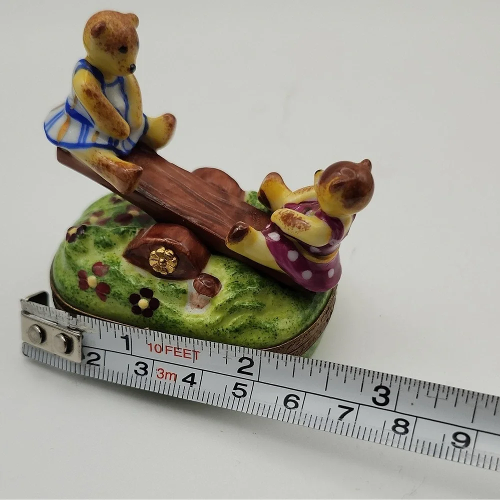 Parry-Vieille Limoges France Bears Seesaw Trinket Box Hand Painted Surprise